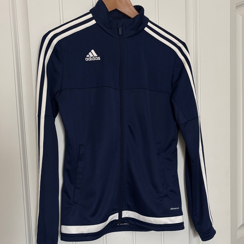 Adidas Dark Blue Zip-Up Jacket with White Accents
